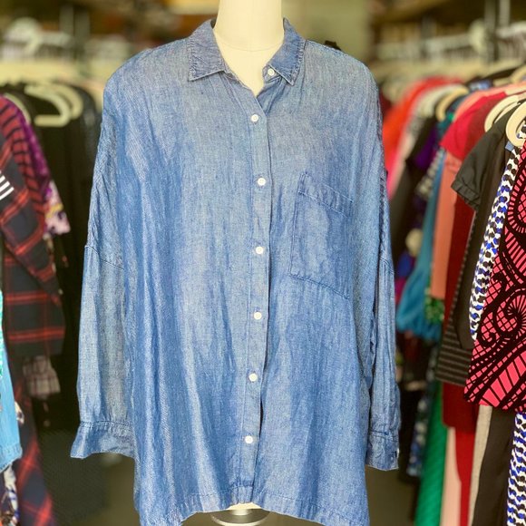 Steven Alan Tops - Steven Alan Denim Linen Button Up Collared Top - S